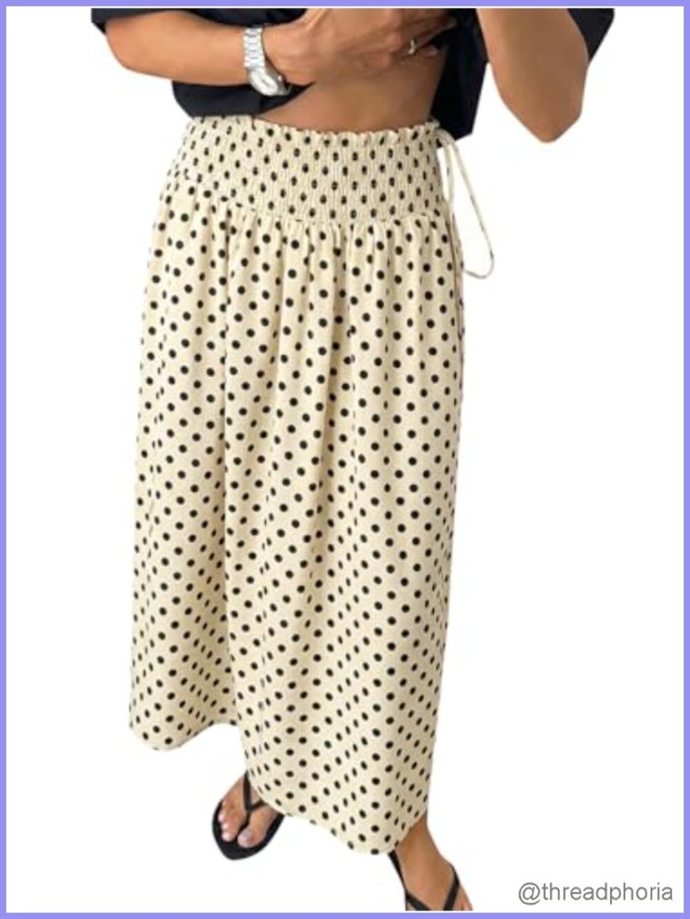 Womens Polka Dot Maxi Skirt Smocked High Waist Tie Boho